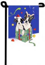 Boston Terrier puppies on a Christmas flag. boston-terrier-dogs-holiday-house-flag.jpg