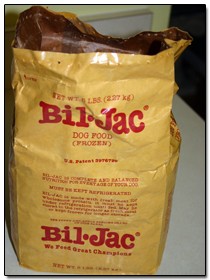 Bil-Jac frozen dog food bag.