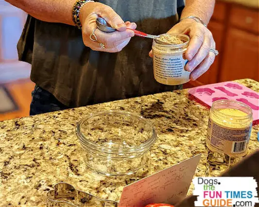 To make Cooper's Treats DIY dog treats, you just add water to the dog treat mix in a jar. That's it!