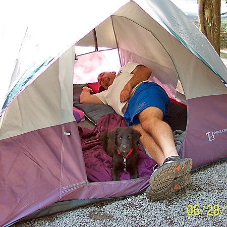 Destin and Jim inside the tent the three of us shared.