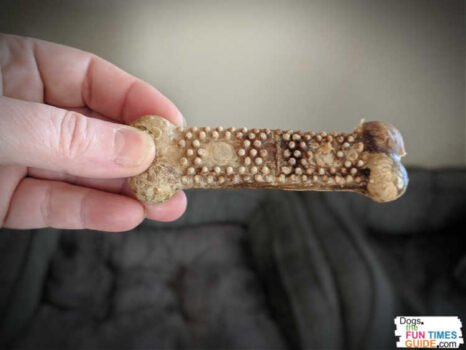 This is a closeup of Nubz dental chews for dogs. My dogs LOVE them. I break them in half to save money on these dog treats.