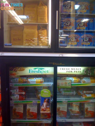 A closeup of the pet food refrigerator in my local Kroger store. It's located in the pet food aisle.