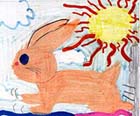 A child's drawing of the phrase 'Quick as a bunny'.