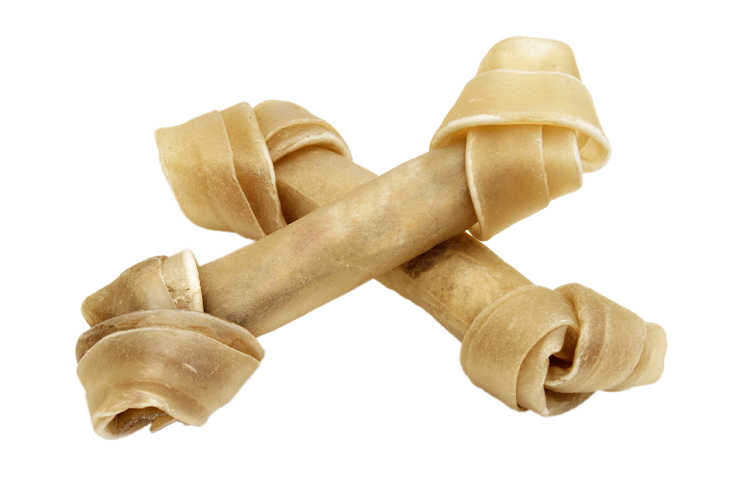 This is an example of regular rawhide bones for dogs. Notice how it's a single piece of rawhide that has been "rolled" into the shape of a bone? 