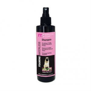 Miracle Coat is a foaming waterless dog shampoo that requires no rinsing and smells great!