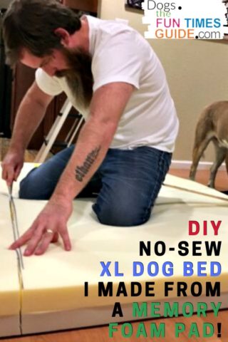 Tutorial to make this DIY no-sew XL dog bed that I made using a Memory Foam Pad